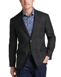 Joseph Abboud Modern Fit Wool Sport Coat, Black Plaid