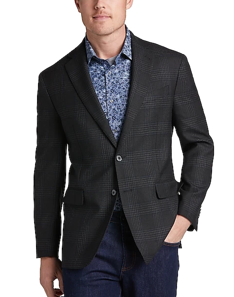 Joseph Abboud Modern Fit Wool Sport Coat, Black Plaid