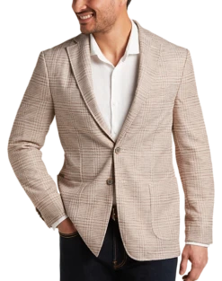 Joseph Abboud Slim Fit Notch Lapel Knit Sport Coat Tan Plaid