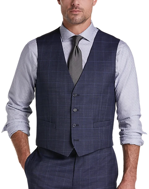 Calvin Klein X-Fit Slim Fit Suit Separates Vest, Blue Windowpane
