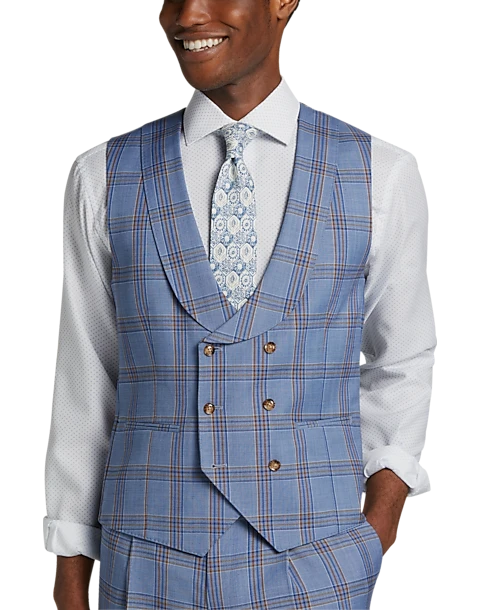 Tayion Classic Fit Suit Separates Double Breasted Vest, Navy & Rust Plaid