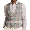 Tayion Classic Fit Suit Separates Double Breasted Vest, White Plaid