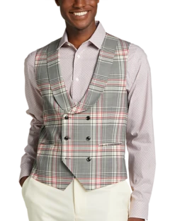 Tayion Classic Fit Suit Separates Double Breasted Vest, White Plaid