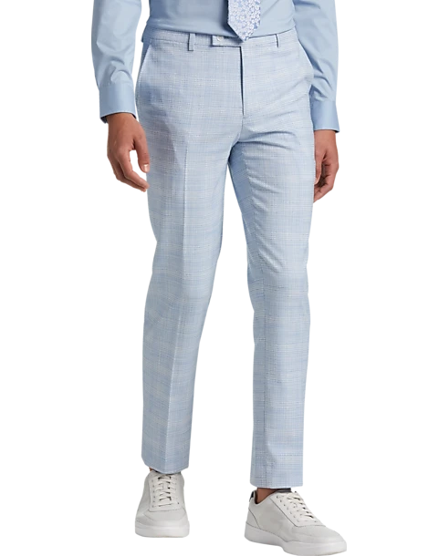 Egara Skinny Fit Suit Separates Pants, Sky Blue Plaid