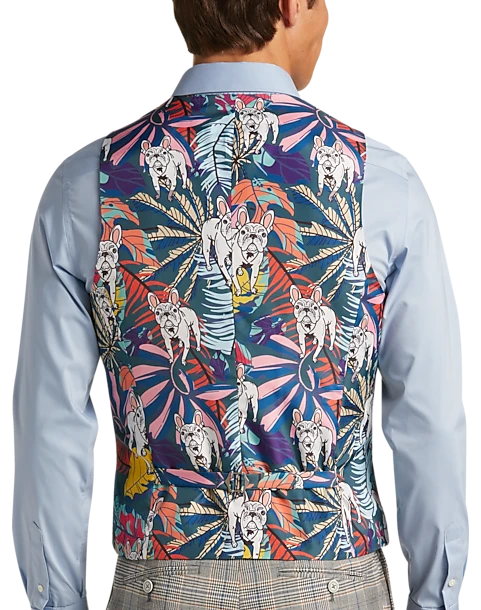 Paisley & Gray Slim Fit Suit Separates Vest, Slate Blue Check - Image 2