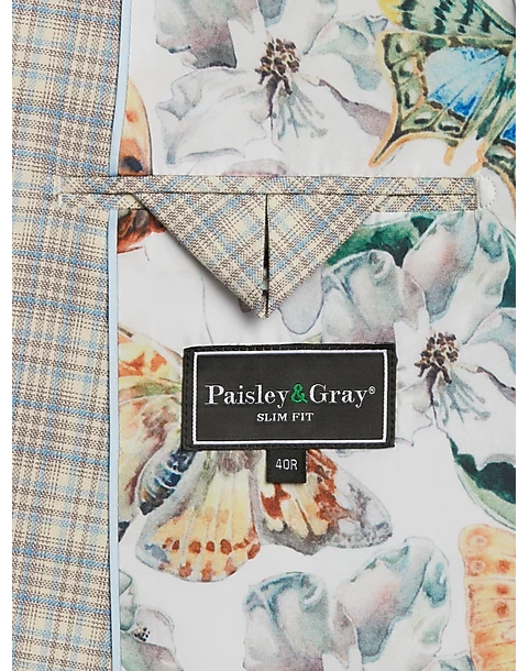 Paisley & Gray Slim Fit Suit Separates Coat, Baby Blue & Tan Plaid - Image 4