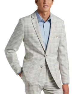 Paisley & Gray Slim Fit Suit Separates Coat, Baby Blue & Tan Plaid