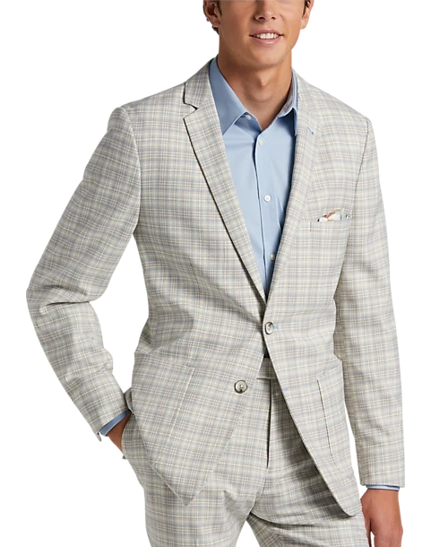 Paisley & Gray Slim Fit Suit Separates Coat, Baby Blue & Tan Plaid