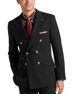 Paisley & Gray Slim Fit Double Breasted Suit Separates, Jet Black