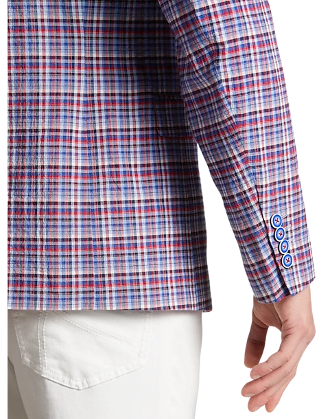 Paisley & Gray Slim Fit Suit Separates Coat, Red & Blue Seersucker Plaid - Image 2