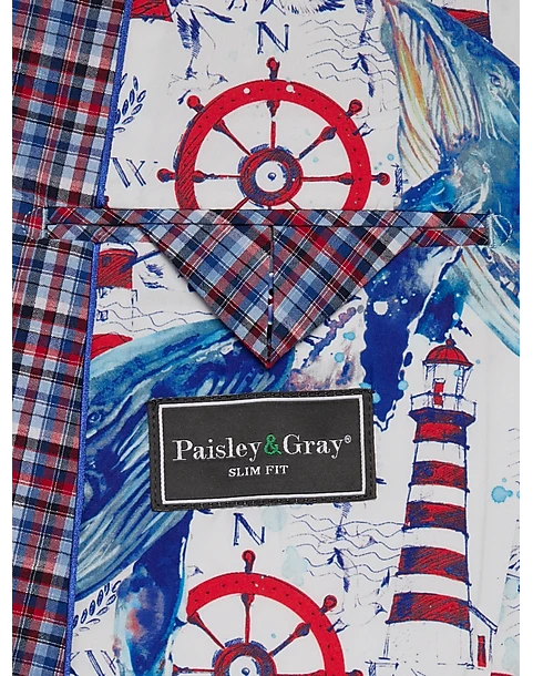 Paisley & Gray Slim Fit Suit Separates Coat, Red & Blue Seersucker Plaid - Image 3