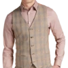 Paisley & Gray Slim Fit Suit Separates Vest, Tan And Gray Plaid