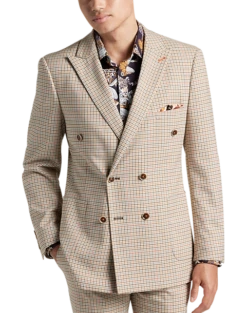 Paisley & Gray Slim Fit Double Breasted Suit Separates Coat, Tan Check