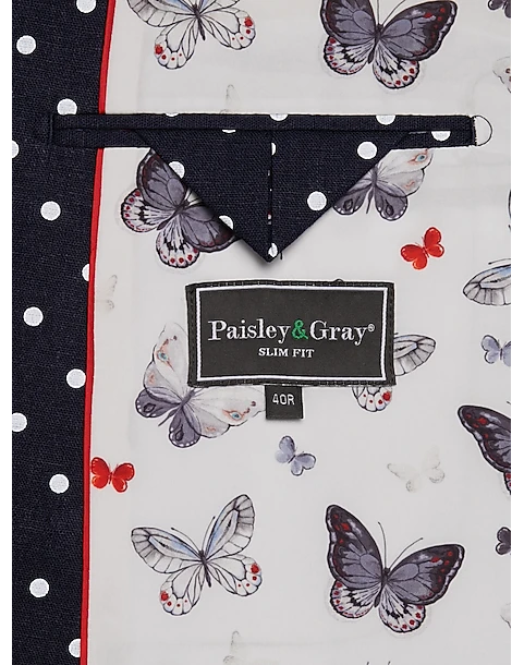 Paisley & Gray Slim Fit Suit Separates Coat, Navy With White Polka Dots - Image 4
