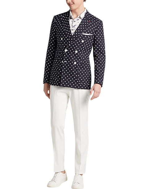Paisley & Gray Slim Fit Suit Separates Coat, Navy With White Polka Dots - Image 5