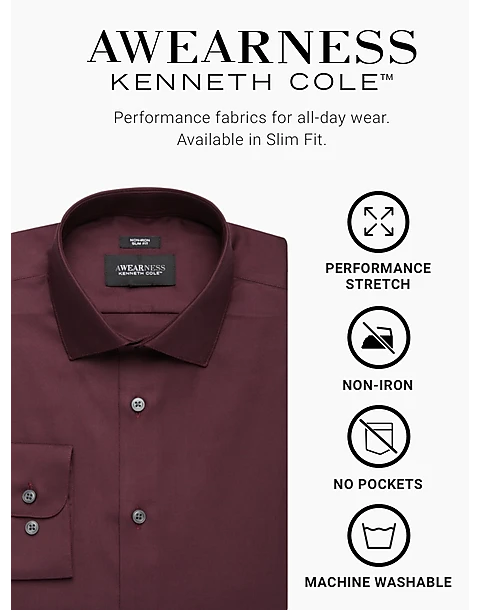 Awearness Kenneth Cole Slim Fit Performance Stretch Dress Shirt, Burgundy - Image 2