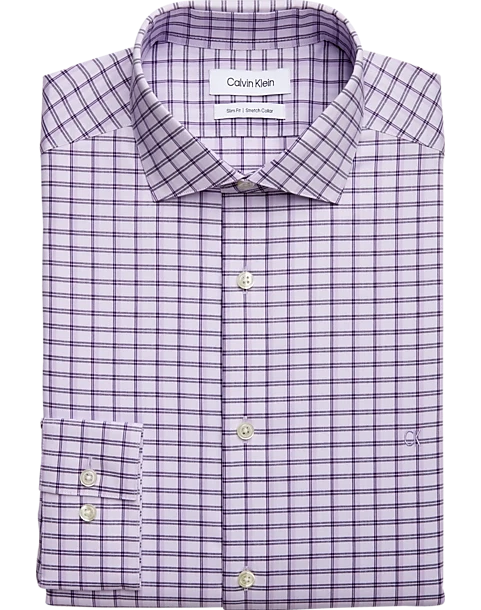 Calvin Klein Slim Fit Embroidered Logo Dress Shirt, Lavender Plaid
