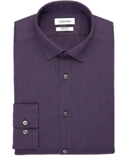 Calvin Klein Refined Cotton Stretch Supima Slim Fit Hidden Button-Down Collar Dress Shirt, Purple