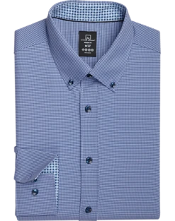 Michael Strahan Four-Way Stretch Modern Fit Dress Shirt, Blue Gingham