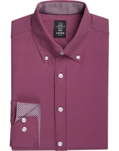 Michael Strahan Four-Way Stretch Modern Fit Dress Shirt, Burgundy Dot