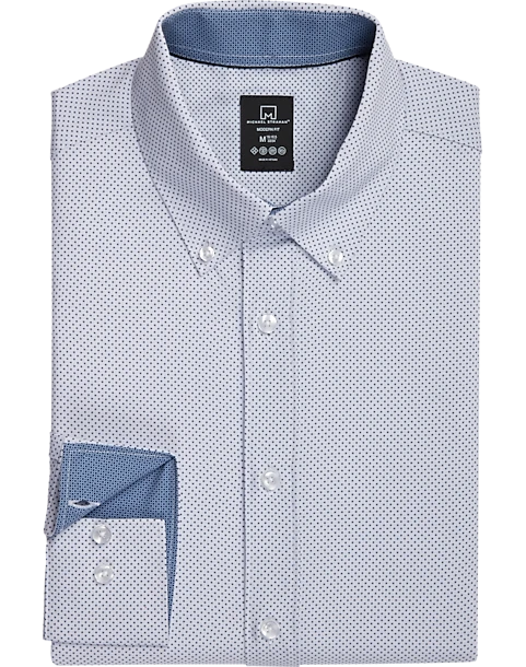 Michael Strahan Four-Way Stretch Modern Fit Dress Shirt, White Dot