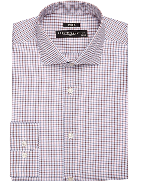 Pronto Uomo Classic Fit Spread Collar Dress Shirt, Rust And Blue Double Plaid
