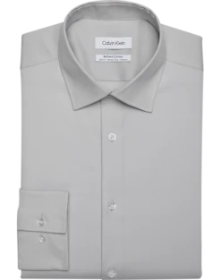 Calvin Klein Refined Cotton Stretch Supima Slim Fit Dress Shirt, Gray