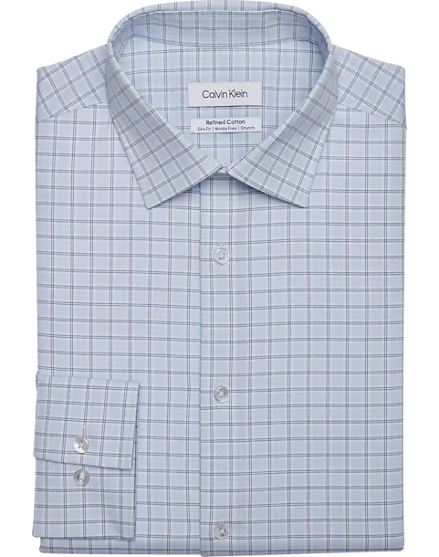 Calvin Klein Refined Cotton Stretch Supima Slim Fit Dress Shirt, Blue Plaid
