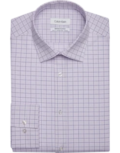 Calvin Klein Refined Cotton Stretch Supima Slim Fit Dress Shirt, Lilac Plaid