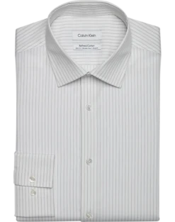 Calvin Klein Refined Cotton Stretch Supima Slim Fit Dress Shirt, Gray Stripe