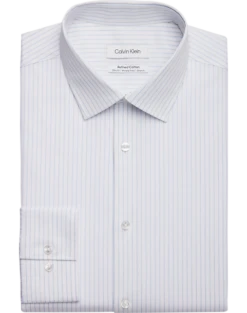 Calvin Klein Refined Cotton Stretch Supima Slim Fit Dress Shirt, Light Blue Stripe
