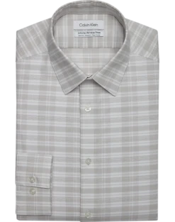 Calvin Klein Infinite Wrinkle Free Slim Fit Stretch Collar Dress Shirt, Taupe Plaid