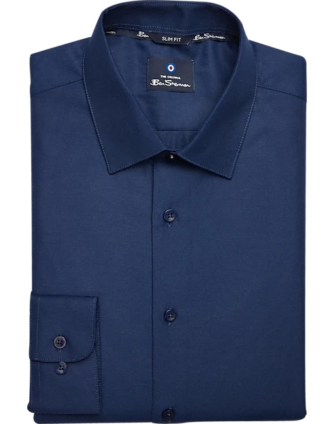 Ben Sherman Slim Fit Dobby Dress Shirt, Navy Basketweave