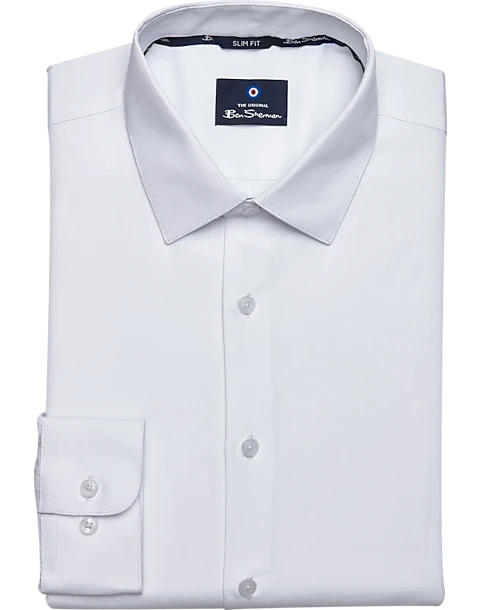 Ben Sherman Slim Fit Dobby Dress Shirt, White Diamond