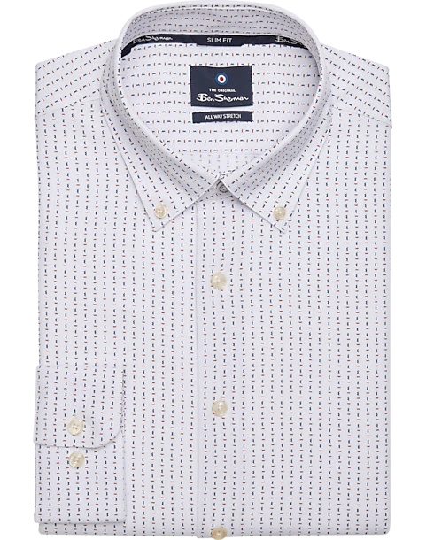 Ben Sherman Slim Fit Button-Down Collar Dress Shirt, Red And Blue Geo