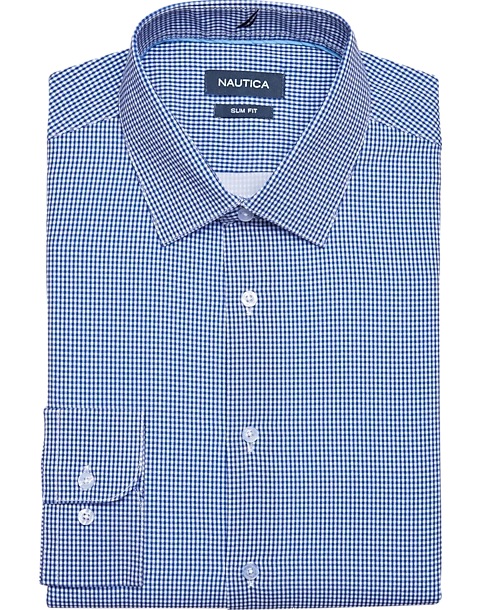 Nautica Slim Fit Four-Way Stretch Dress Shirt, Blue Check