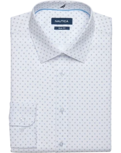Nautica Slim Fit Four-Way Stretch Dress Shirt, White Print