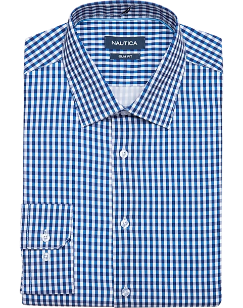 Nautica Slim Fit Four-Way Stretch Dress Shirt, Navy Check