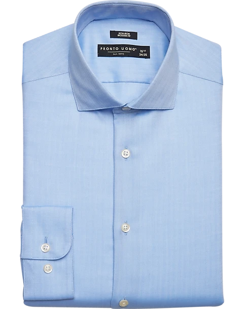 Pronto Uomo Modern Fit Dress Shirt, Blue Herringbone