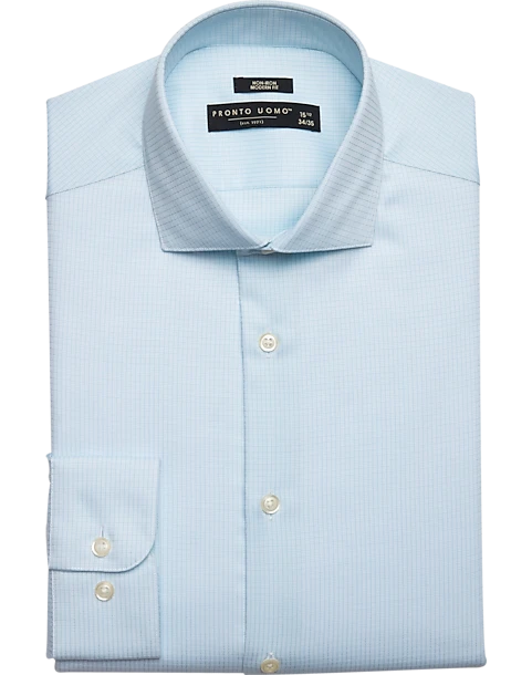 Pronto Uomo Modern Fit Spread Collar Dress Shirt, Teal Check
