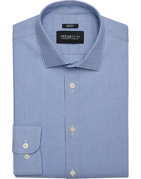 Awearness Kenneth Cole Slim Fit Spread Collar Dress Shirt, Blue Check