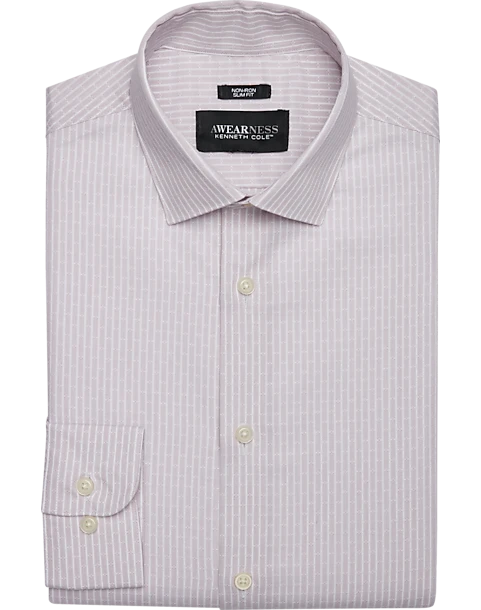 Awearness Kenneth Cole Slim Fit Spread Collar Dress Shirt, Gray Stripe