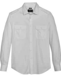 Awearness Kenneth Cole Slim Fit Twill Military Sport Shirt, White