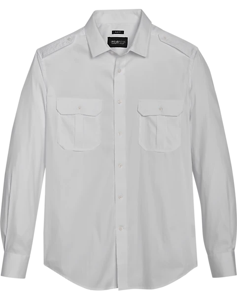 Awearness Kenneth Cole Slim Fit Twill Military Sport Shirt, White