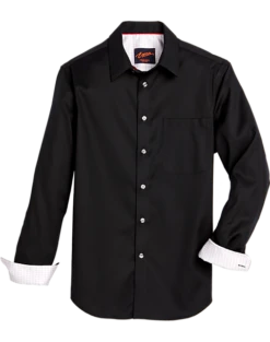 Egara Slim Fit Textured Woven Sport Shirt, Black