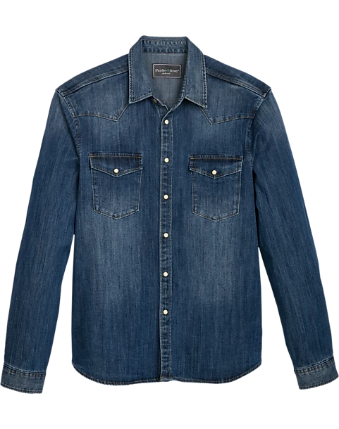 Paisley & Gray Slim Fit Western Shirt, Medium Denim