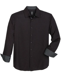 Michael Strahan Modern Fit Spread Collar Sport Shirt, Black Mini Diamond