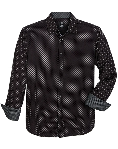 Michael Strahan Modern Fit Spread Collar Sport Shirt, Black Mini Diamond
