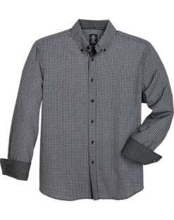 Michael Strahan Modern Fit Button-Down Collar Sport Shirt, Black Mini Check