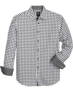 Michael Strahan Modern Fit Button-Down Collar Sport Shirt, Black Plaid